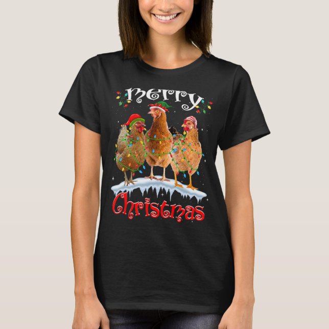 Camiseta Navidades de pollo iluminan pollo con navidad (Anverso)