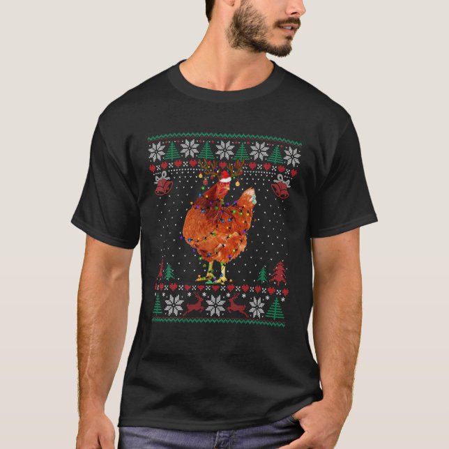 Camiseta Navidades de pollo iluminan reno Santa Hat Ugly S (Anverso)