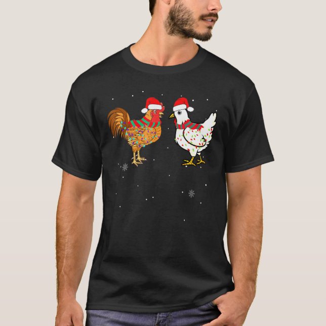 Camiseta Navidades de pollo Luces de gallo llevan Santa Hat (Anverso)