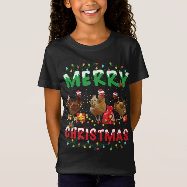 Camiseta Navidades de pollo: luces de hadas Feliz Navidad P (Anverso)