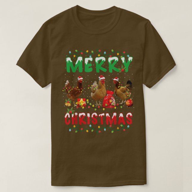 Camiseta Navidades de pollo: luces de hadas Feliz Navidad P (Diseño del anverso)