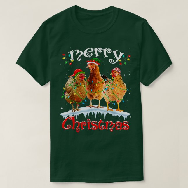 Camiseta Navidades de pollo Nieve Santa Funny Luces de Navi (Diseño del anverso)