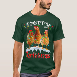 Camiseta Navidades de pollo Nieve Santa Funny Luces de Navi