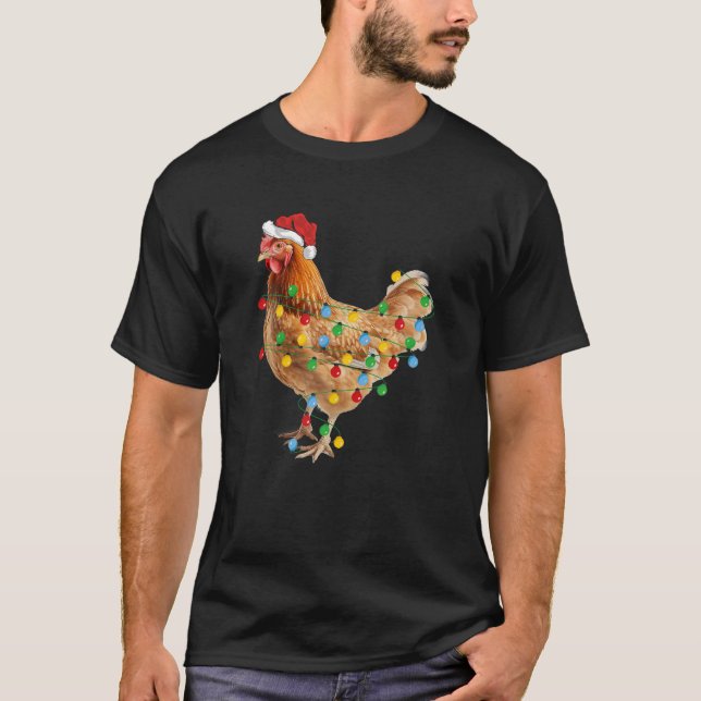 Camiseta Navidades de pollo Santa Hat alumbra a divertidos  (Anverso)