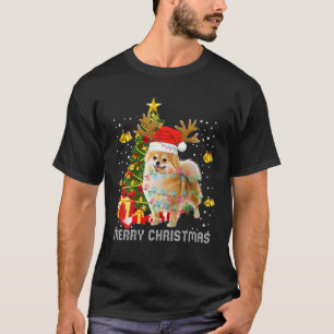 Camiseta Navidades de Pomerania alumbran árbol Santa Xmas