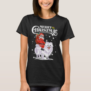 Camiseta Navidades de Pomerania Perro montando Santa Navida