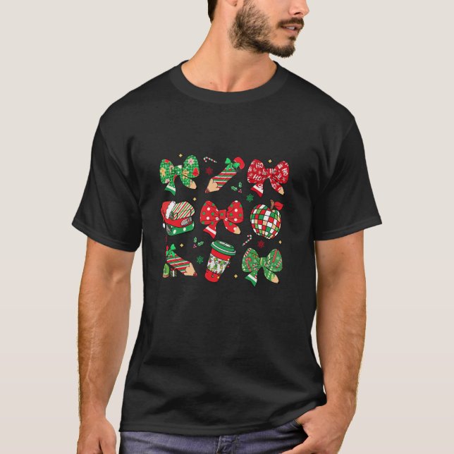 Camiseta Navidades de profesor educado Coquette Pencil Bow  (Anverso)