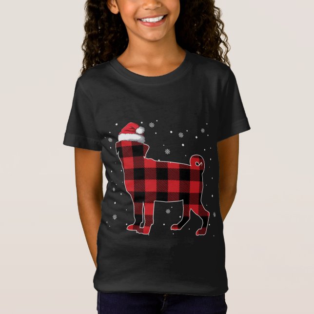 Camiseta Navidades de Pug de Red Plaid Santa Hat Pajama Gig (Anverso)