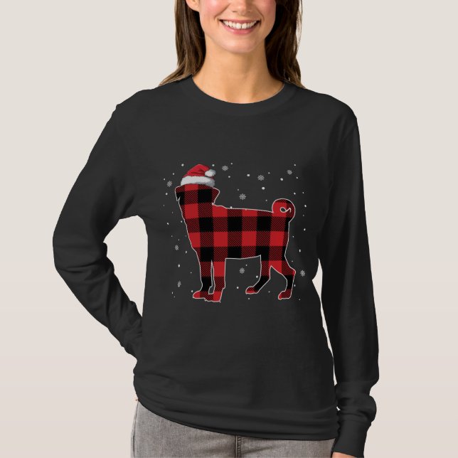 Camiseta Navidades de Pug de Red Plaid Santa Hat Pajama Gig (Anverso)