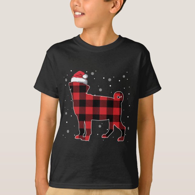 Camiseta Navidades de Pug de Red Plaid Santa Hat Pajama Gig (Anverso)