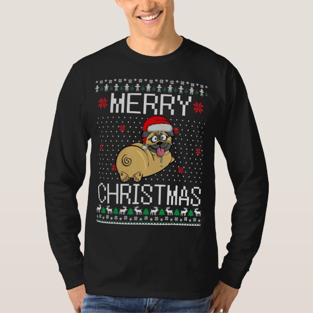 Camiseta Navidades de pug Dog Dulce fea divertido merry Pug (Anverso)