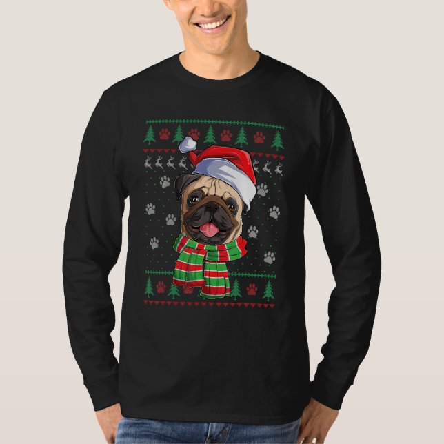 Camiseta Navidades de Pug iluminan a perro de Santa Hat sué (Anverso)