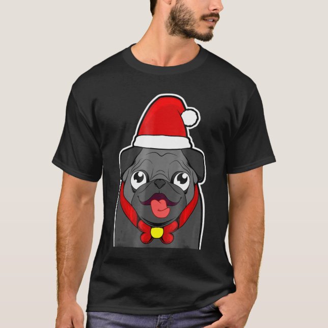 Camiseta Navidades De Pug Negros Cuidados Para Hombres Muje (Anverso)