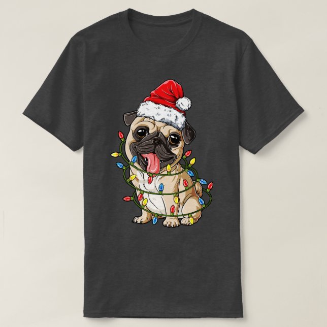 Camiseta Navidades de Pug Santa Hat Xmas enciende niños Pug (Diseño del anverso)
