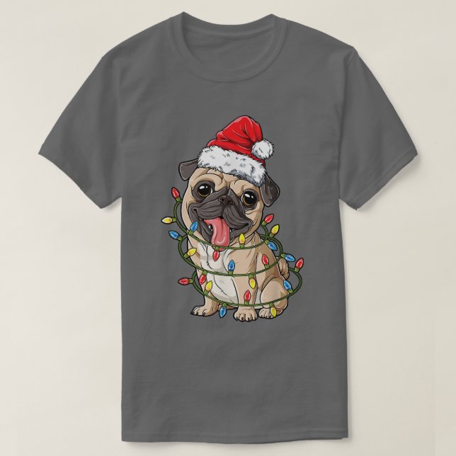 Camiseta Navidades de Pug Santa Hat Xmas enciende niños Pug (Diseño del anverso)