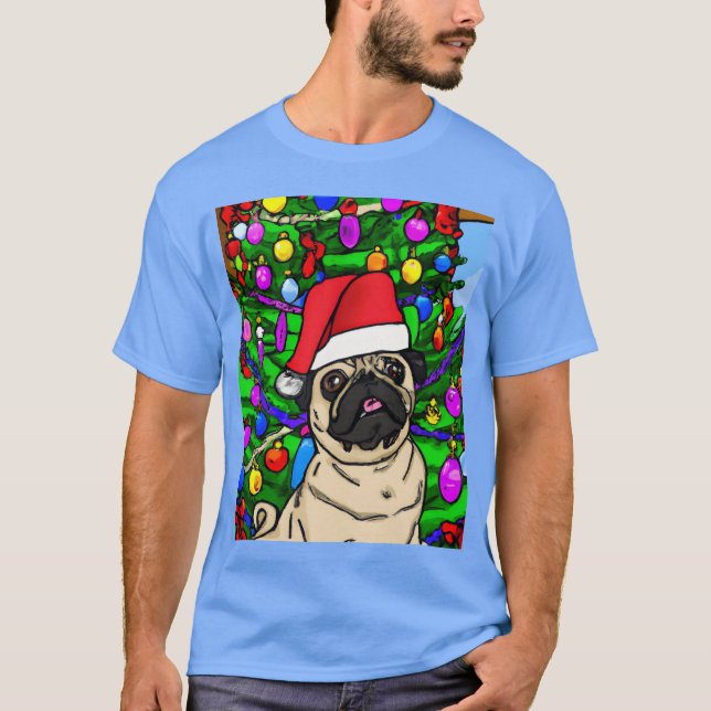 Camiseta Navidades De Pug Tiran Con Un Navidad Gorra Y Niño (Anverso)
