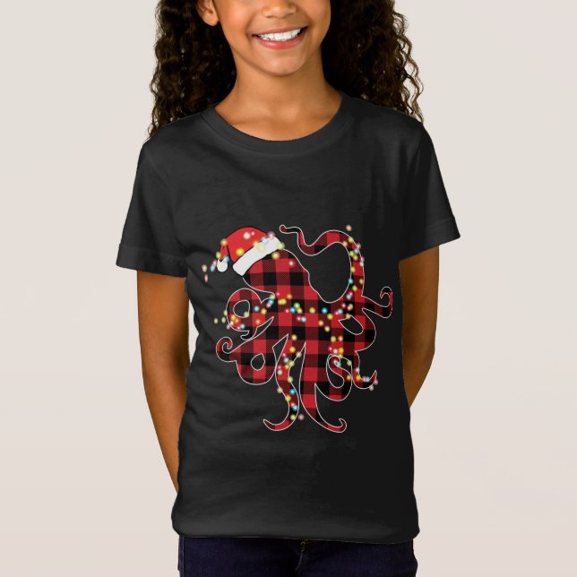 Camiseta Navidades de pulpo de búfalo rojo iluminan pijamas (Anverso)