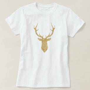 Camiseta Navidades de Purpurina de oro falso Deer