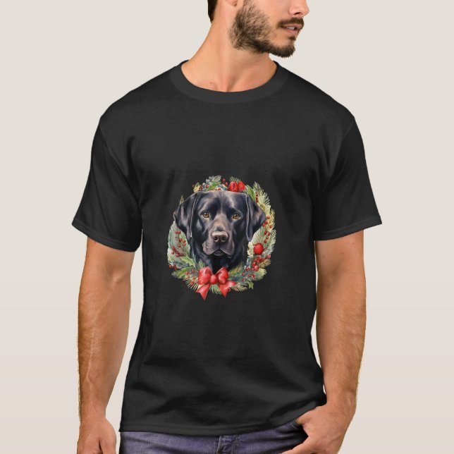 Camiseta Navidades de raza de perro de Labrador negro (Anverso)