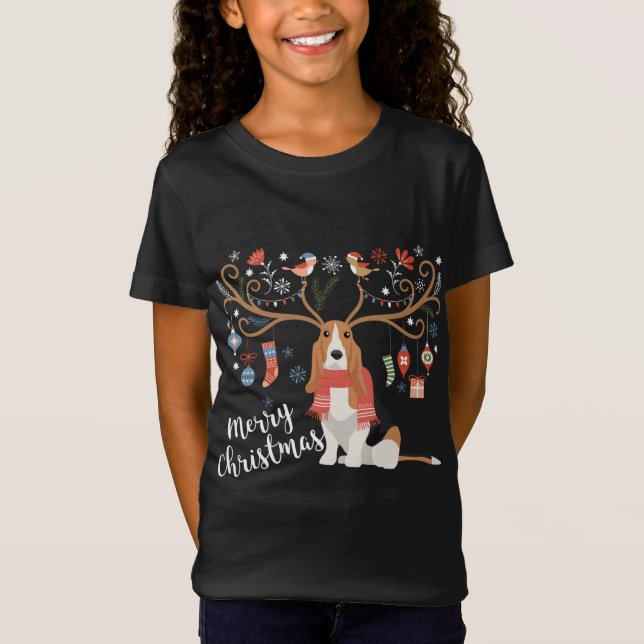 Camiseta Navidades de regalo de hélice base perro reno (Anverso)