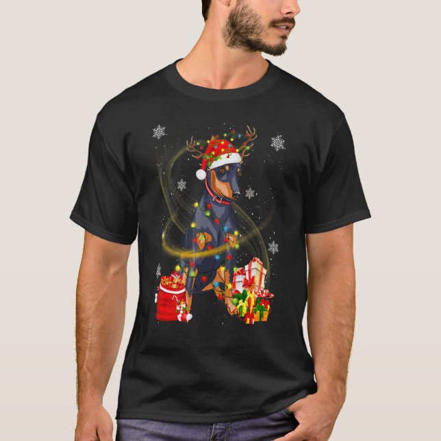 Camiseta Navidades de reno de perro de Doberman perros de p (Anverso)