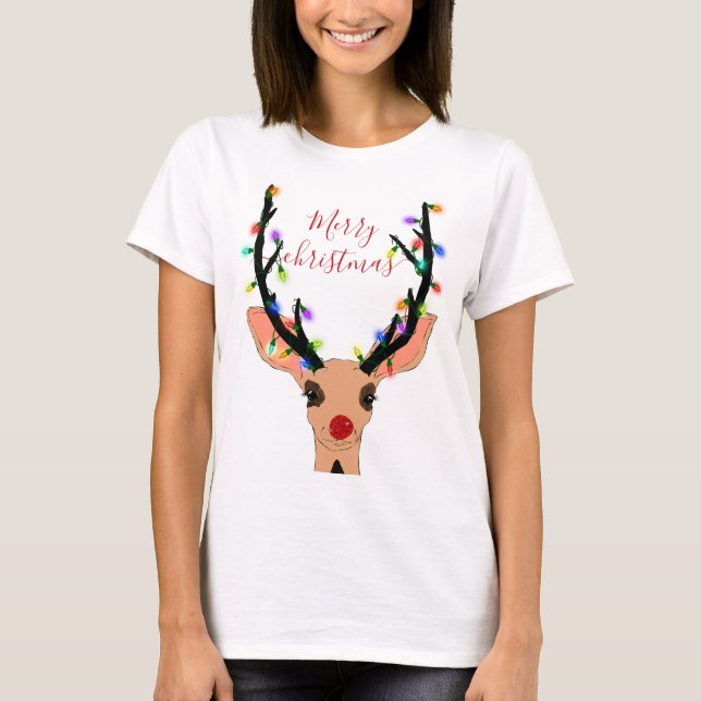 Camiseta Navidades de reno rojo curado brillan por sus luce (Anverso)
