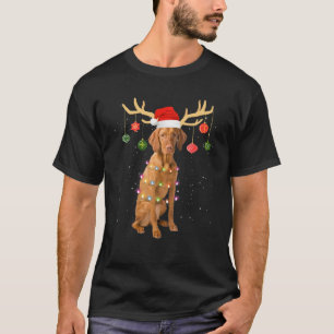 Camiseta Navidades de reno Vizsla Dog Santa Hat encienden n
