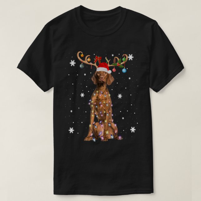 Camiseta Navidades de reno Vizsla Dog Santa Hat encienden n (Diseño del anverso)