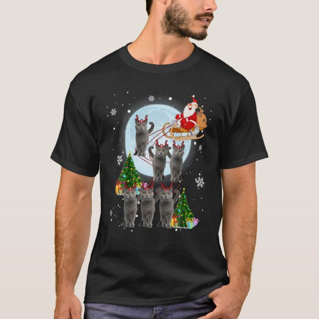 Camiseta Navidades de renos azules rusos gato azul L (Anverso)