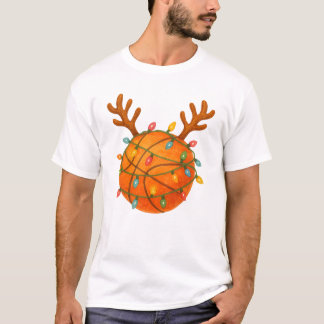 Camiseta Navidades de renos de baloncesto iluminan deporte 