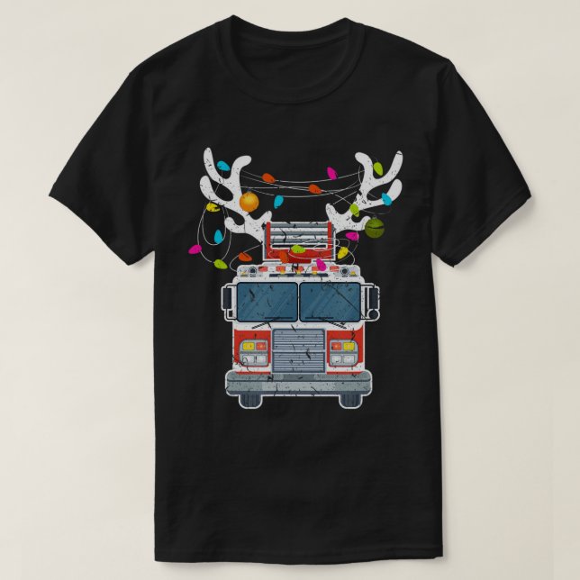 Camiseta Navidades de renos de camiones bomberos de Navidad (Diseño del anverso)
