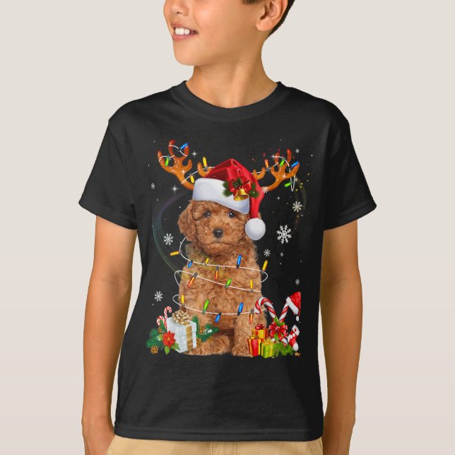 Camiseta Navidades de renos de canapé alumbran a curioso pe (Anverso)