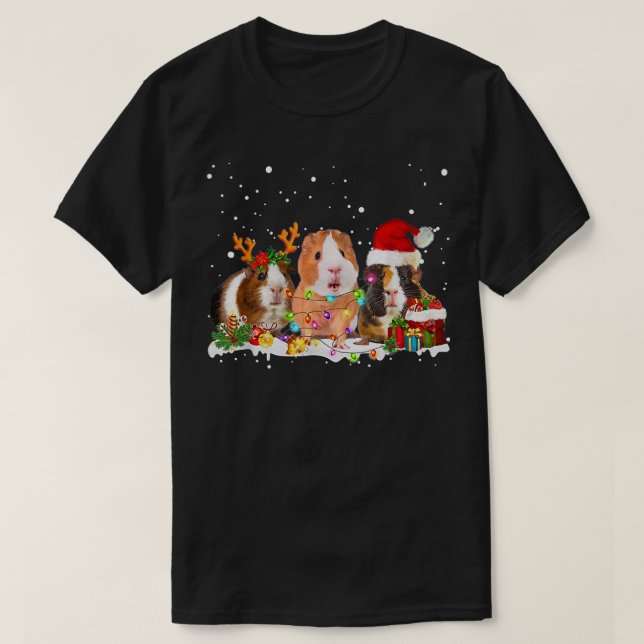 Camiseta Navidades de renos de cerdo de Guinea alumbran árb (Diseño del anverso)