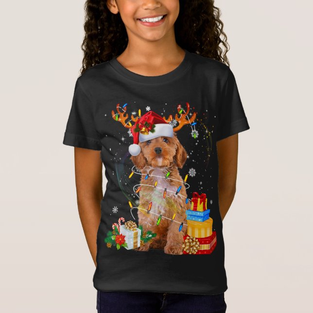Camiseta Navidades de renos de Cockapoo iluminan divertidas (Anverso)