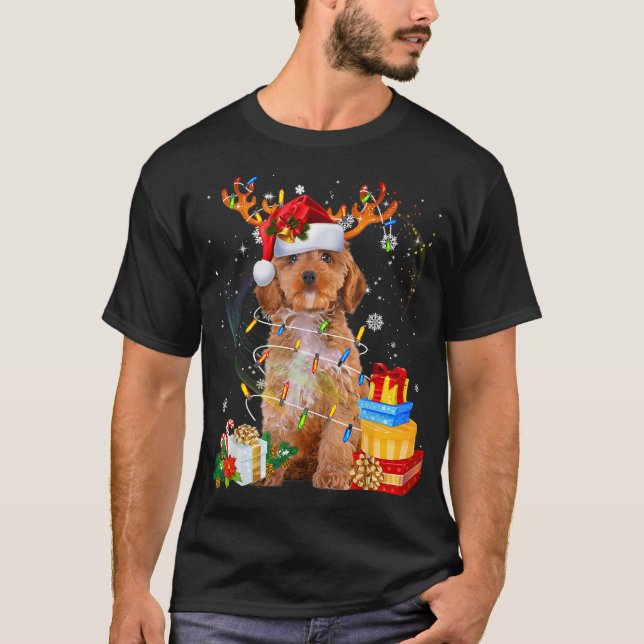 Camiseta Navidades de renos de Cockapoo iluminan divertidas (Anverso)