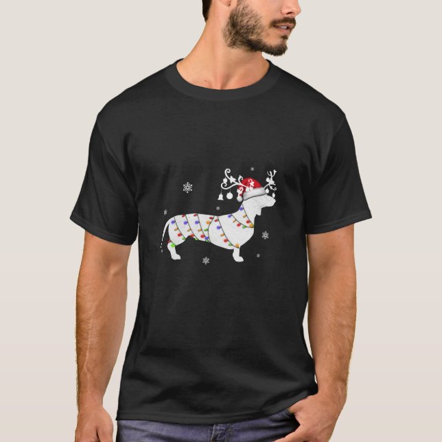 Camiseta Navidades de renos de Dachshund alumbran perro de  (Anverso)