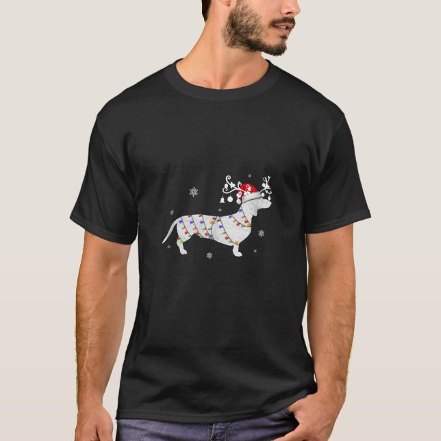 Camiseta Navidades de renos de Dachshund alumbran perro de  (Anverso)