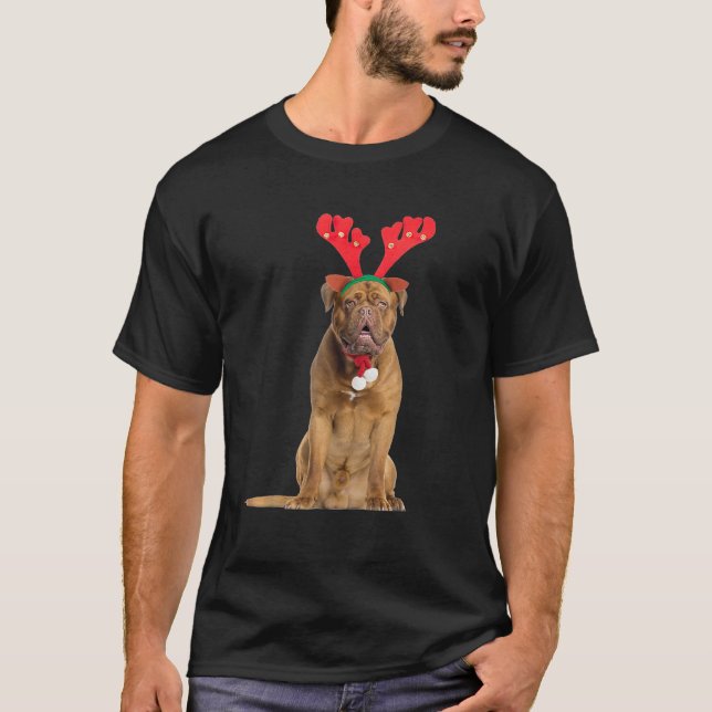 Camiseta Navidades de renos de Dogue de Burdeos Graciosos (Anverso)