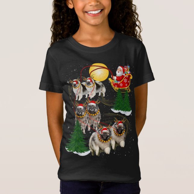Camiseta Navidades de renos de Keeshond montando en Santa N (Anverso)