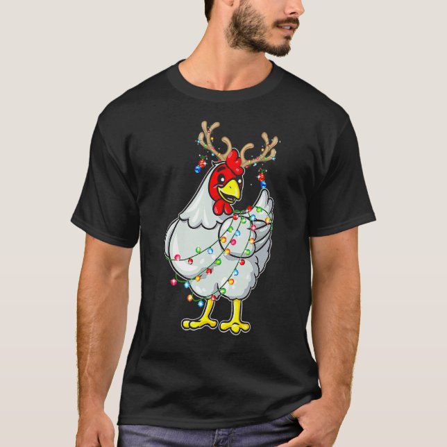 Camiseta Navidades de renos de pollo iluminan Pajama (Anverso)