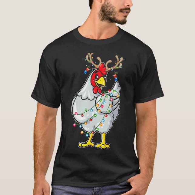 Camiseta Navidades de renos de pollo iluminan Pajama (Anverso)