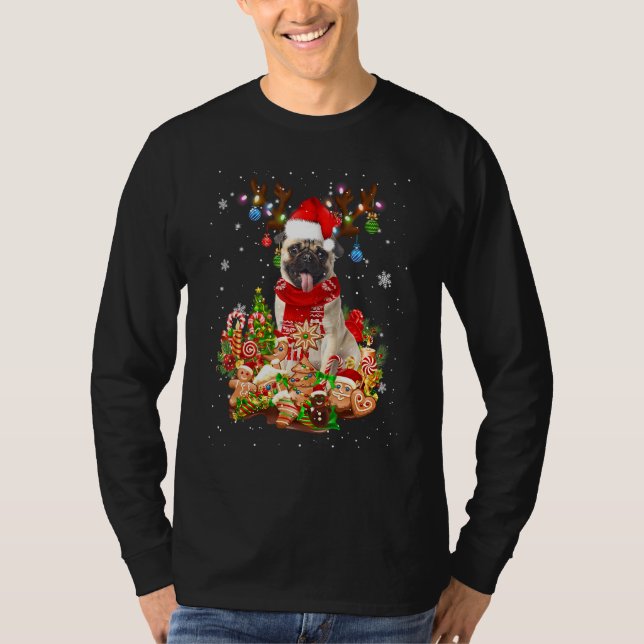 Camiseta Navidades de renos de pug cutáneo iluminan Pu (Anverso)