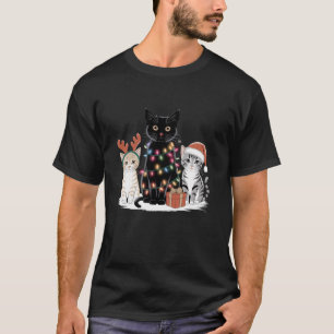 Camiseta Navidades de renos de Santa Cat Cute iluminan Paja
