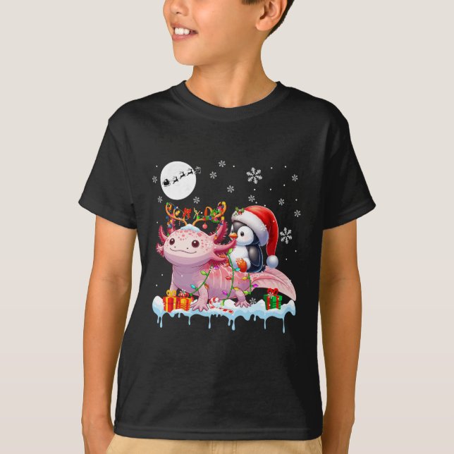 Camiseta Navidades de renos de Santa Pingüino se montan en  (Anverso)