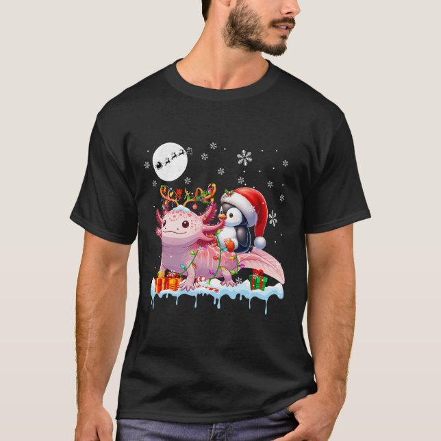 Camiseta Navidades de renos de Santa Pingüino se montan en  (Anverso)