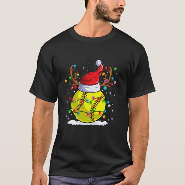 Camiseta Navidades de renos de Softball Santa Hat Xmas Nati (Anverso)