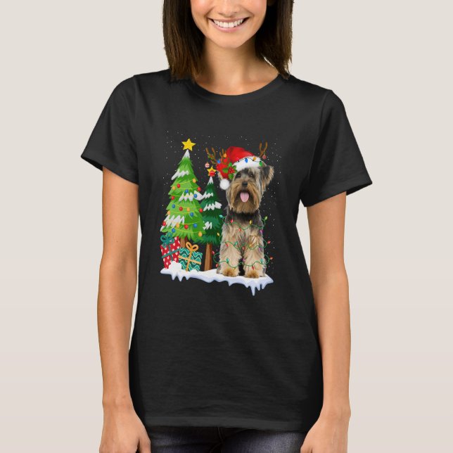 Camiseta Navidades de renos del Yorkshire Terrier Dog Santa (Anverso)