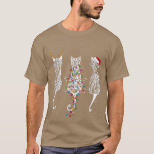 Camiseta Navidades de renos gatitos gatos alumbran árbol