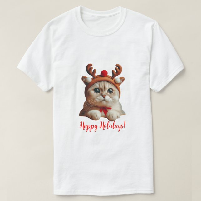 Camiseta Navidades de renos gatos (Diseño del anverso)