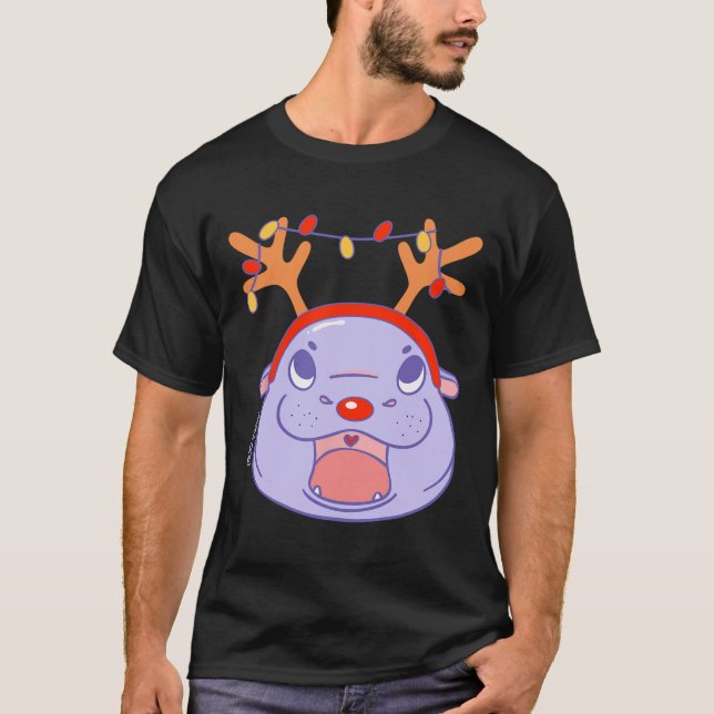 Camiseta Navidades de renos Moo Deng Xmas Cute Zoo Safari S (Anverso)